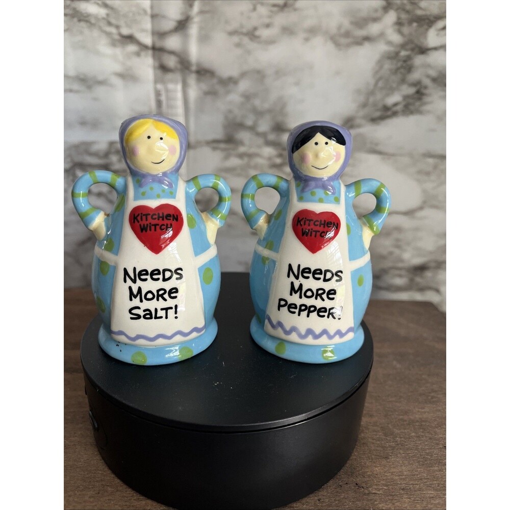 Our Name Is Mud" Kitchen Witch salt and pepper shakers designed by Lorrie